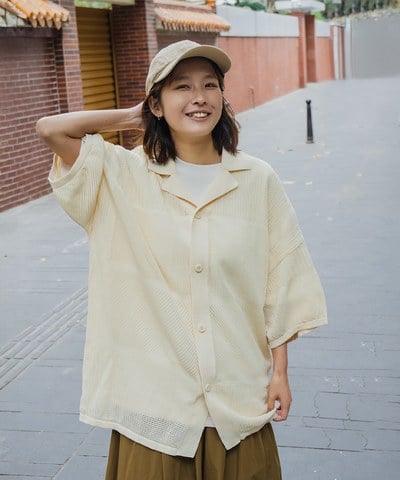 針織寬鬆襯衫 Knit Perforated Oversized Shirt