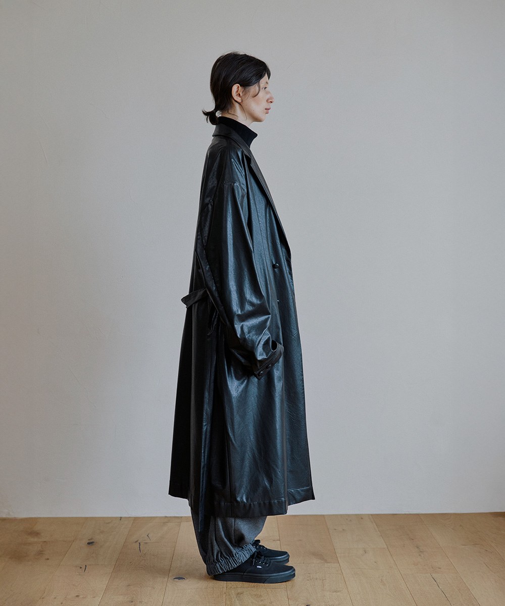 長版仿皮感大衣 unisex trench reather coat