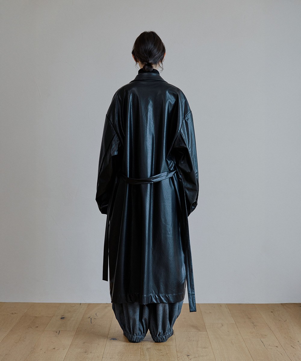 長版仿皮感大衣 unisex trench reather coat
