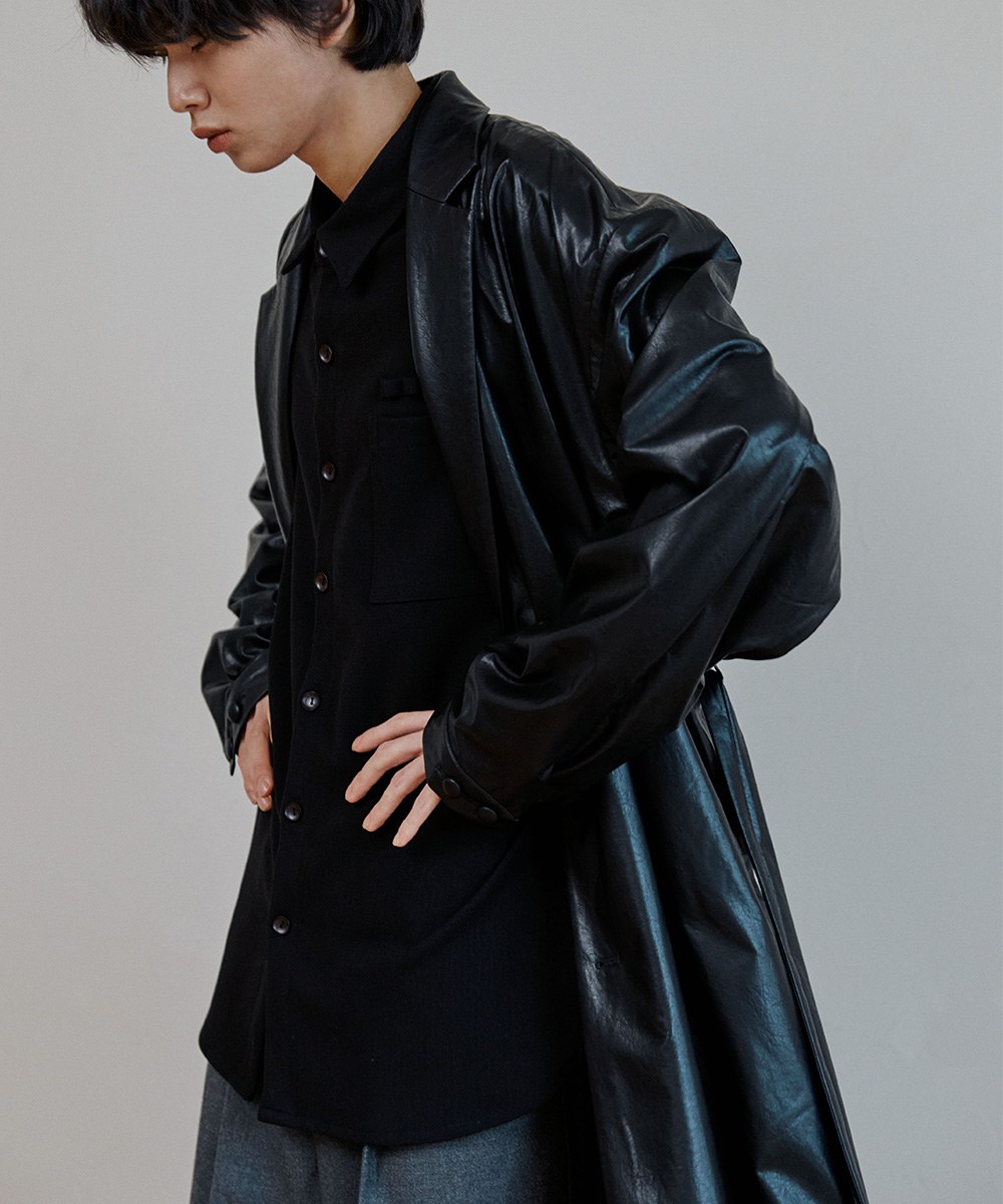 長版仿皮感大衣 unisex trench reather coat