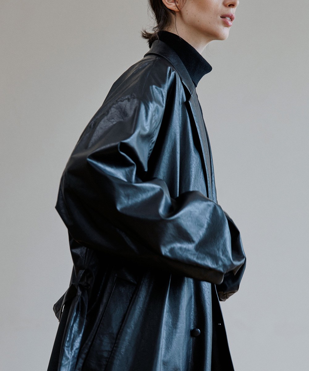 長版仿皮感大衣 unisex trench reather coat
