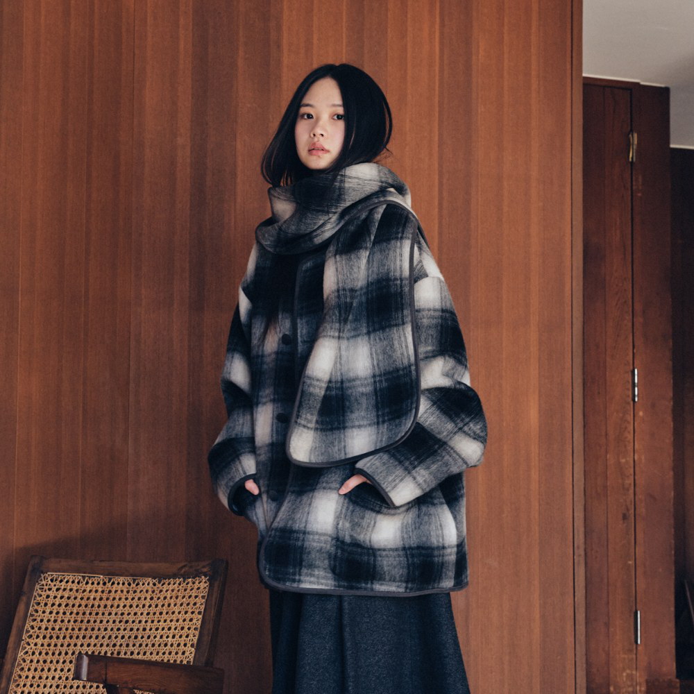 格紋大衣 unisex check alpaca coat