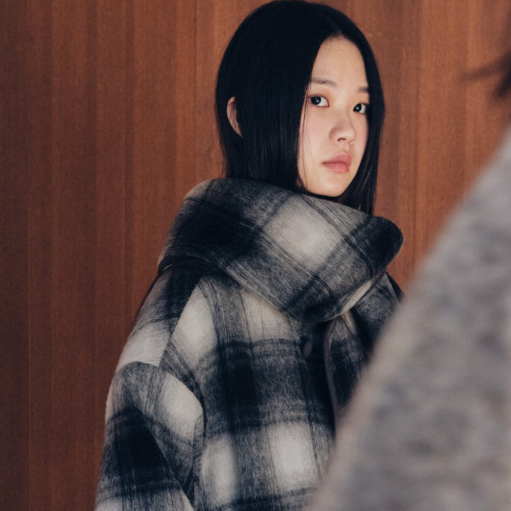 格紋大衣 unisex check alpaca coat