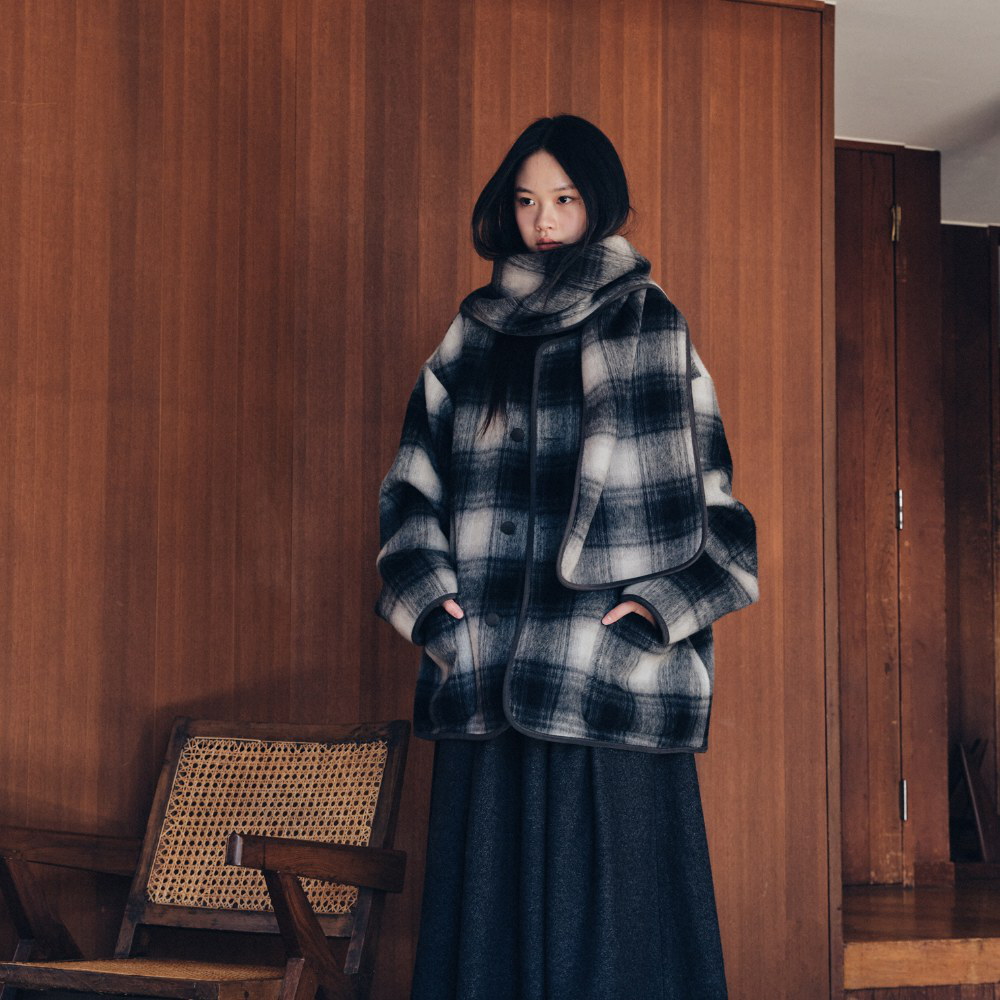 格紋大衣 unisex check alpaca coat