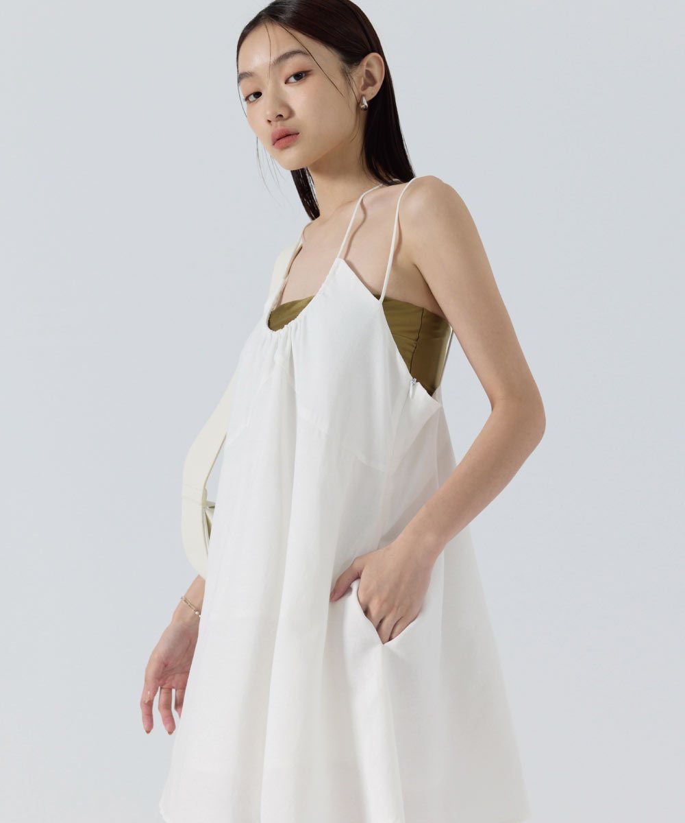 綁繩澎澎短洋裝
