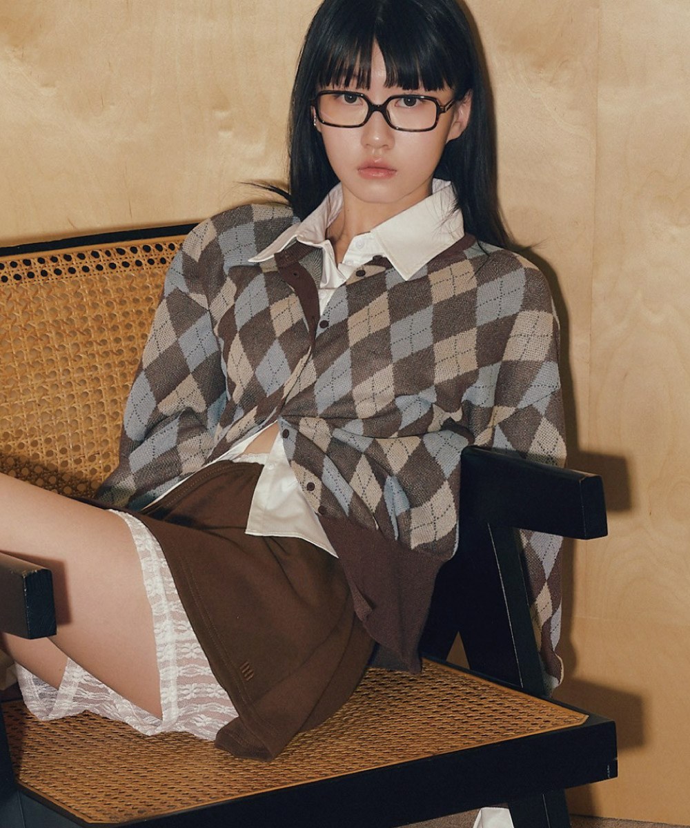 菱格紋針織開襟衫