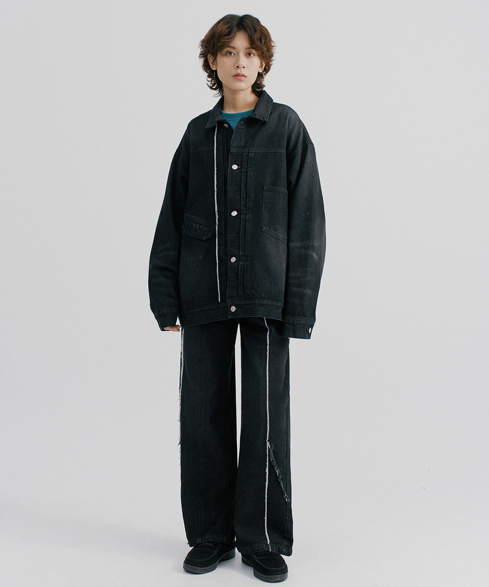 MELSIGN x mouggan 寬版鬚邊丹寧外套