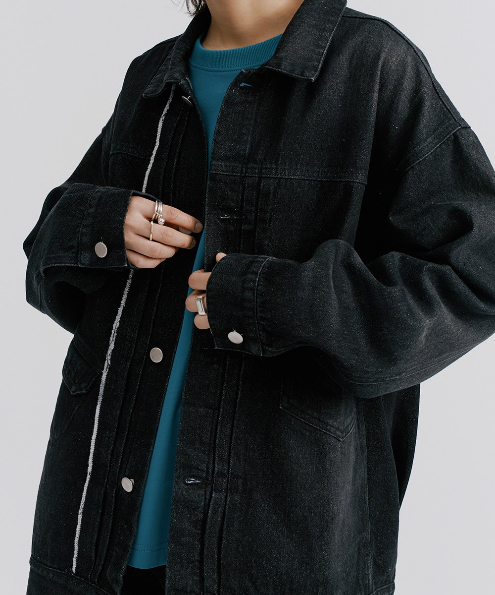 MELSIGN x mouggan 寬版鬚邊丹寧外套