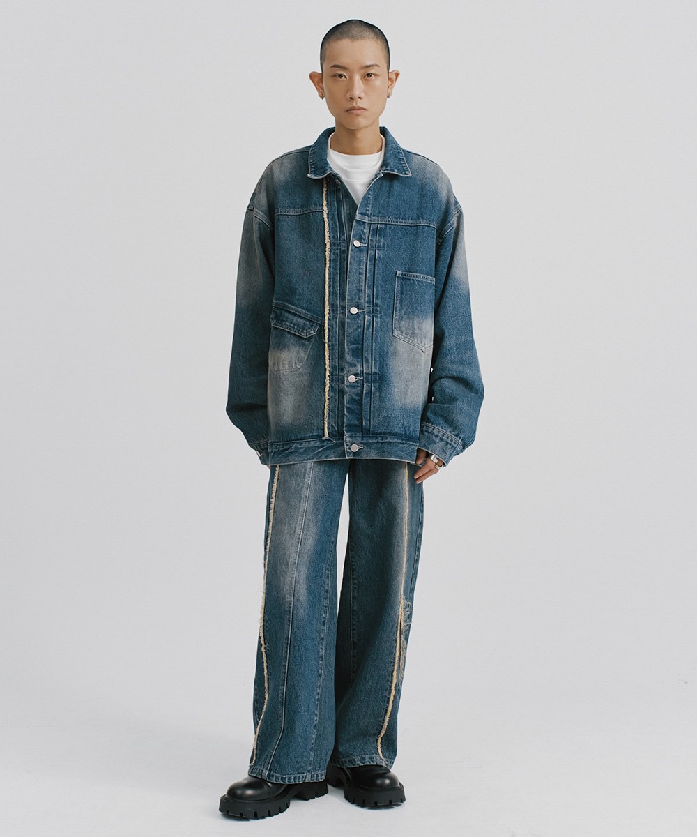 MELSIGN x mouggan 寬版鬚邊丹寧外套