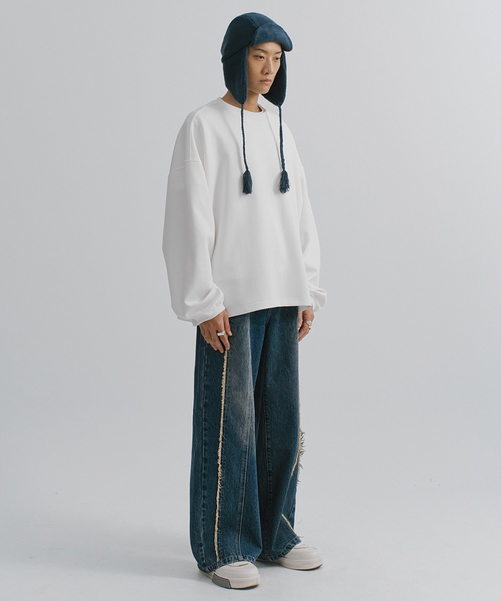 MELSIGN x mouggan 鬚邊丹寧寬管褲