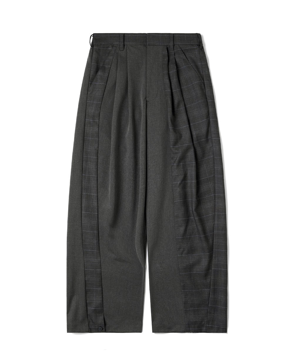 格紋拼接長褲 Asymmetrical Panel Trousers