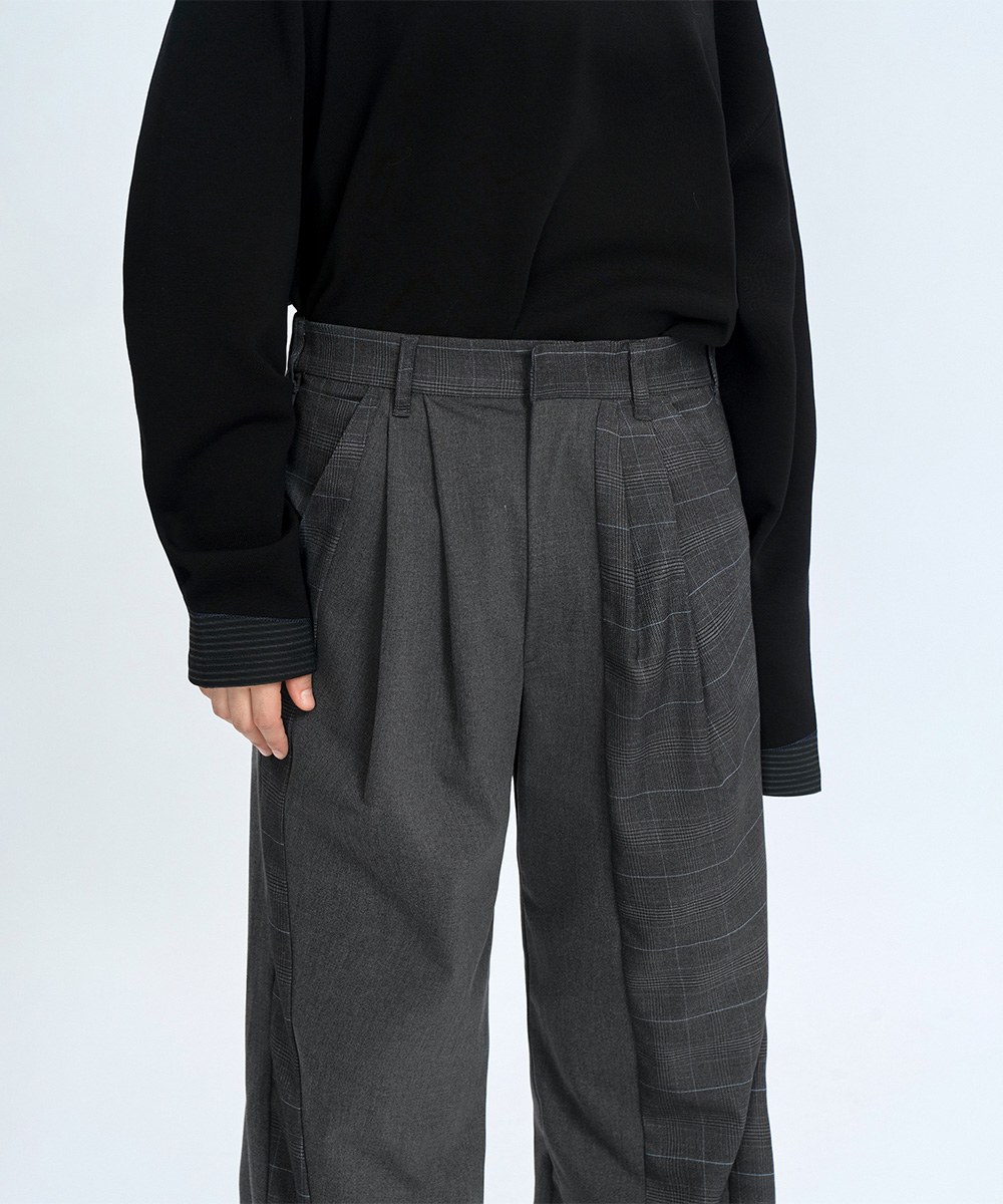 格紋拼接長褲 Asymmetrical Panel Trousers