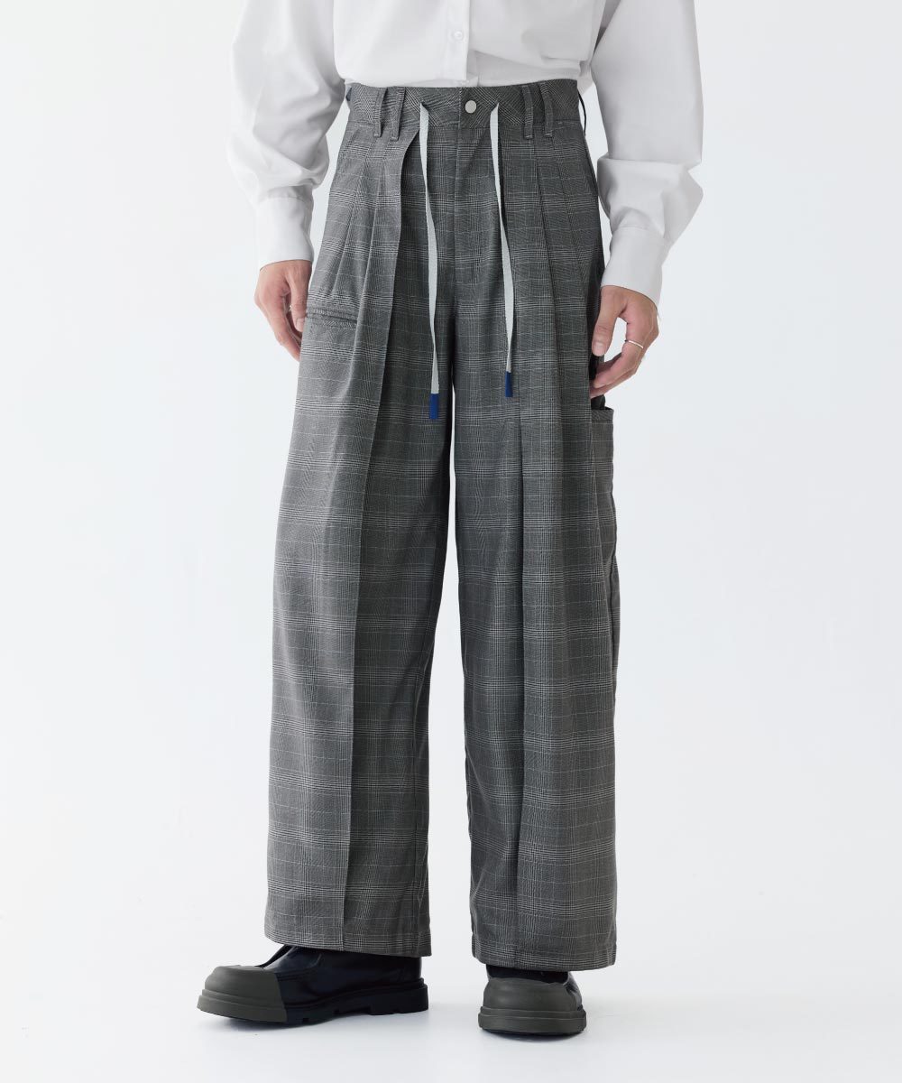 雙褶格紋長褲 Baggy Tartan Trousers X