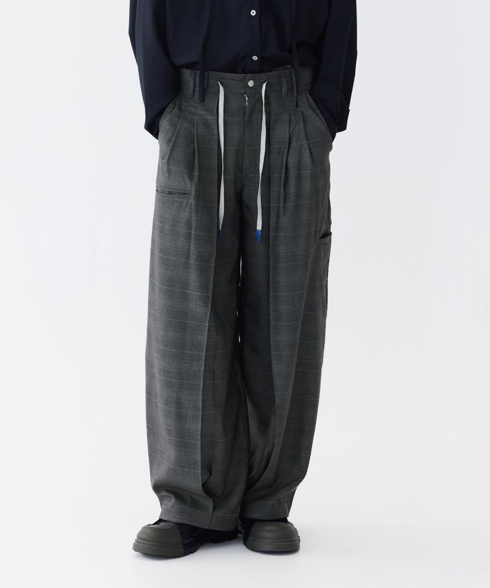 雙褶格紋長褲 Baggy Tartan Trousers X