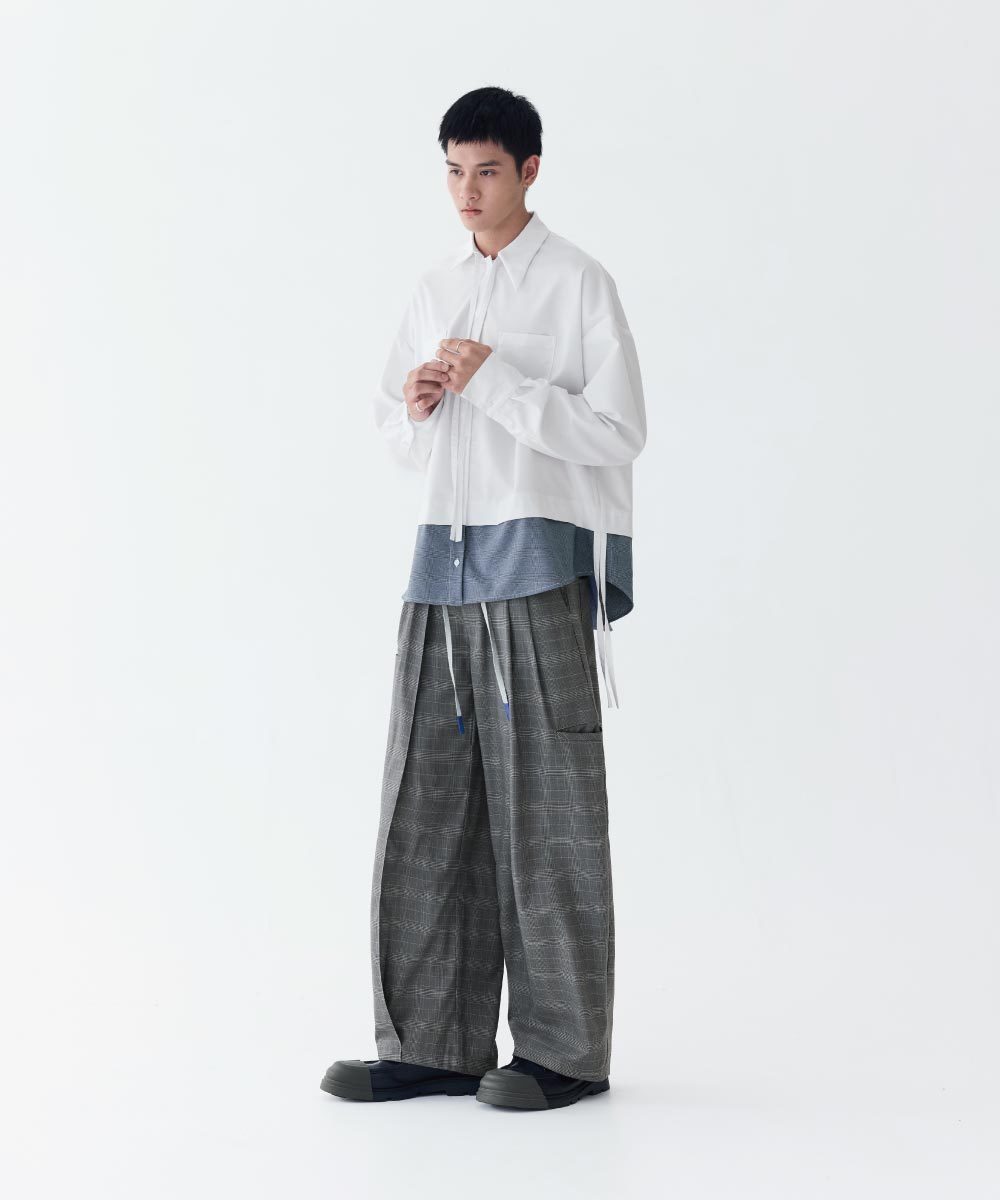 雙褶格紋長褲 Baggy Tartan Trousers X