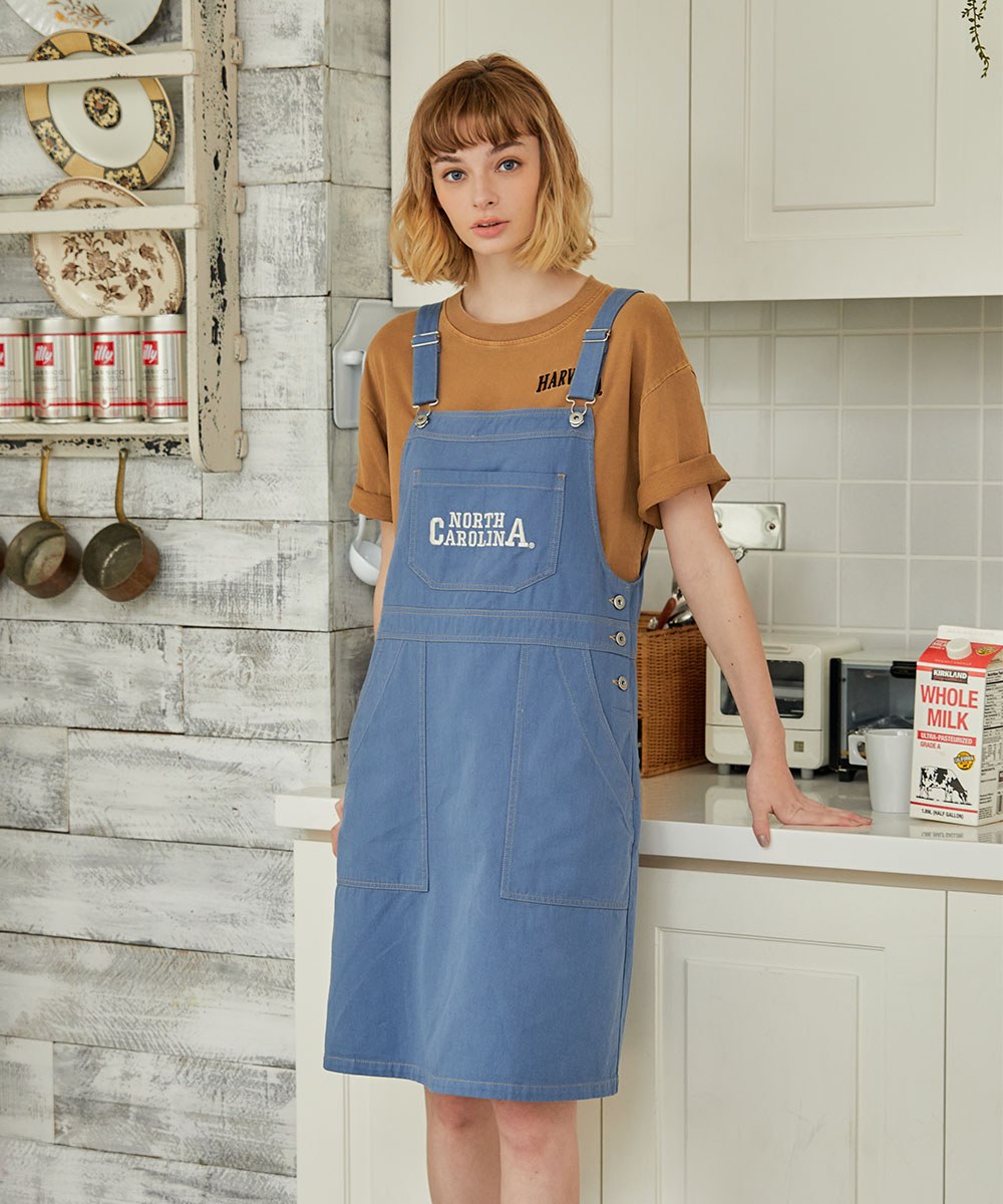 女斜紋口袋吊帶裙