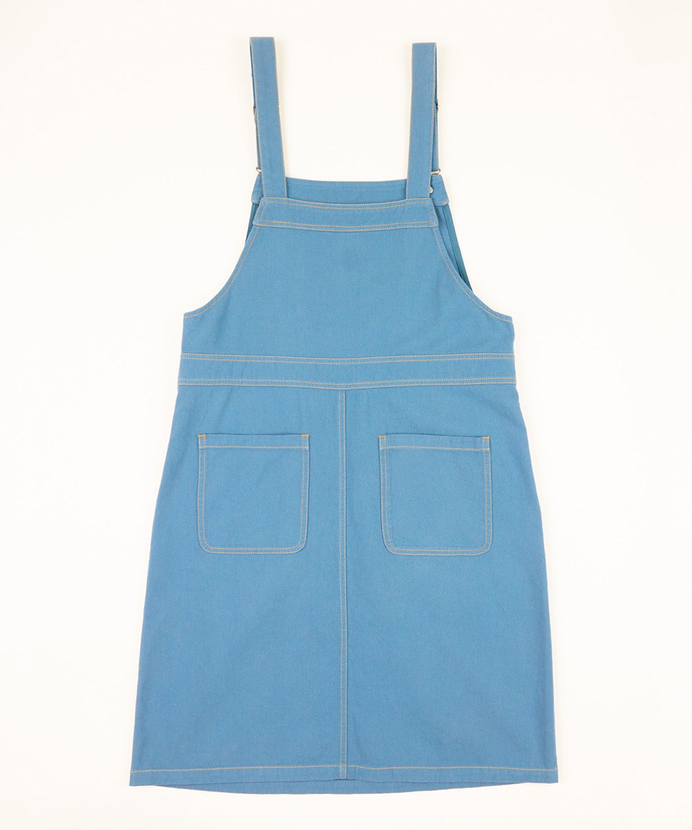 女斜紋口袋吊帶裙