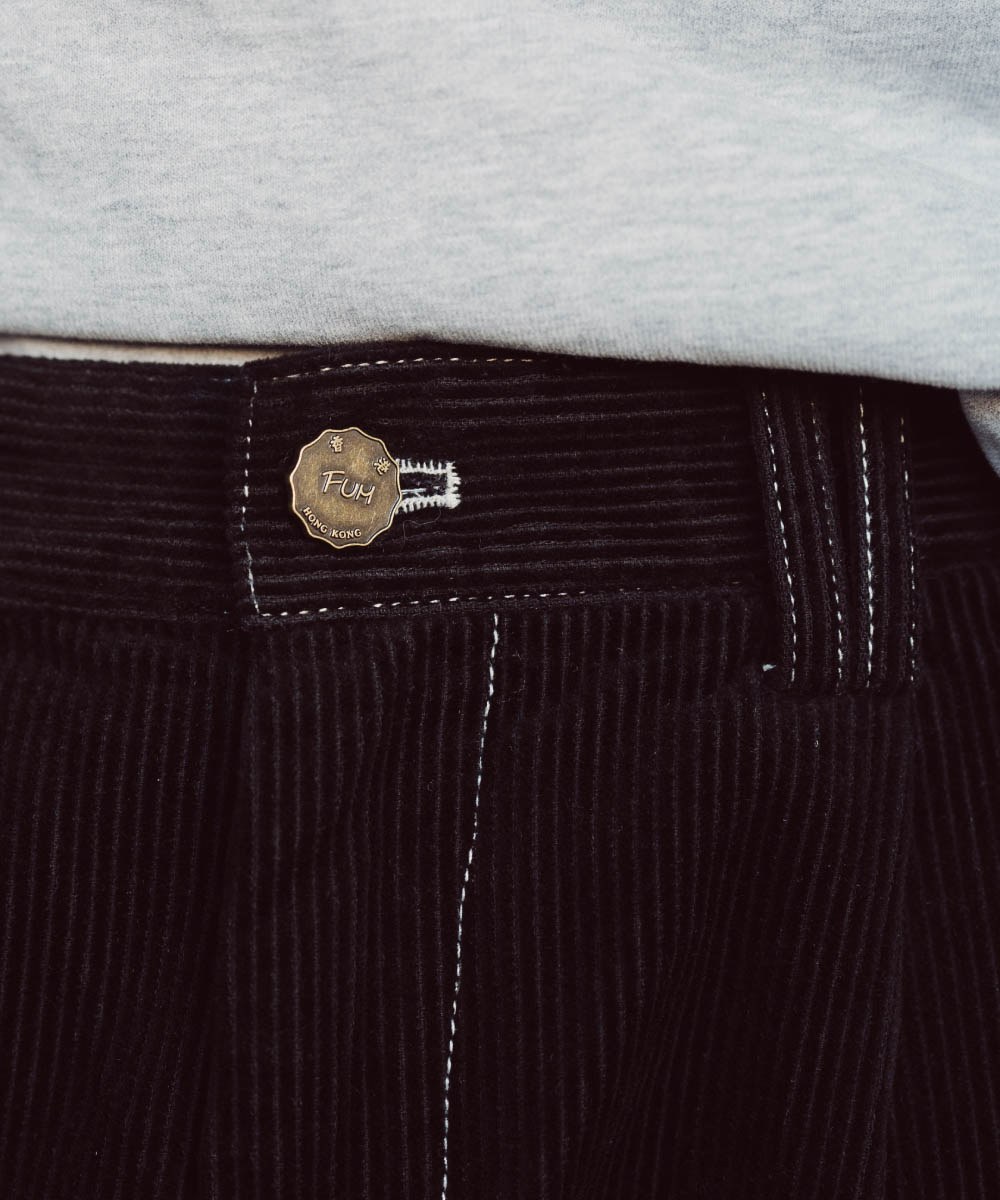 深灰/L*XL-明線燈芯絨闊腿日常長褲