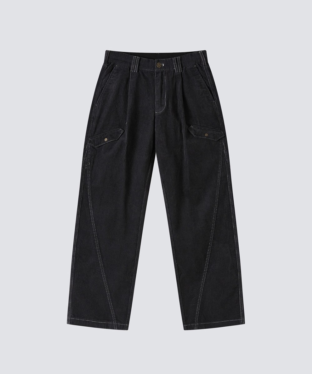 深灰/L*XL-明線燈芯絨闊腿日常長褲