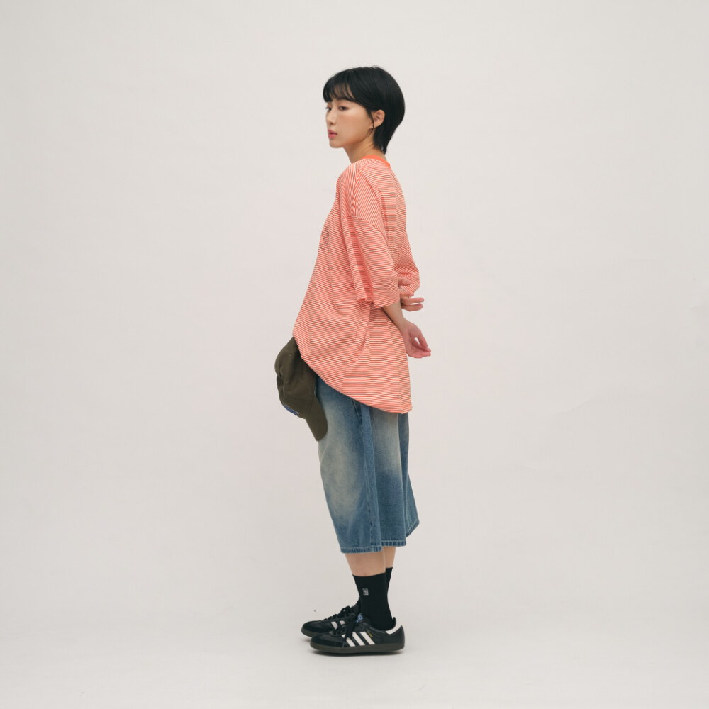 日常細條紋短TEE