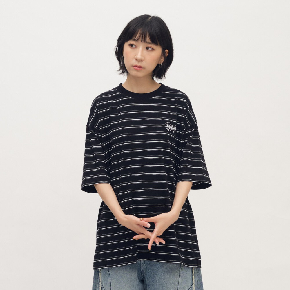 柯基狗狗滑板條紋短TEE