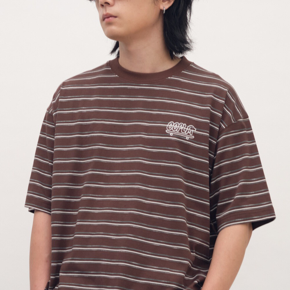 臘腸狗狗滑板條紋短TEE