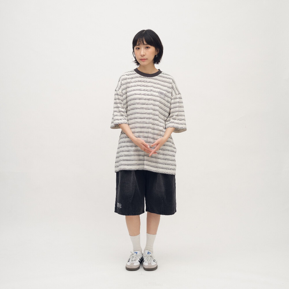 臘腸狗狗滑板條紋短TEE