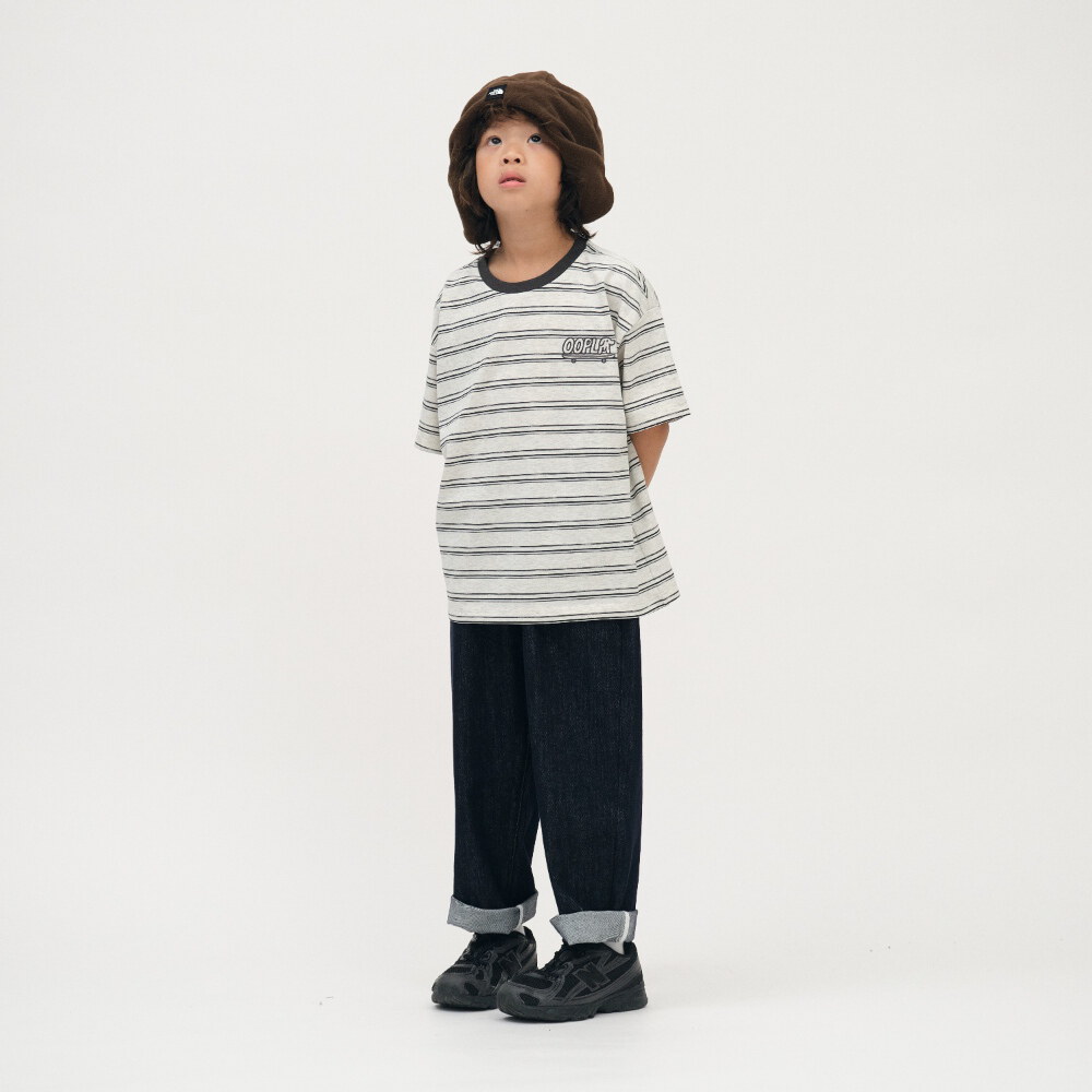 臘腸狗狗滑板條紋小童TEE