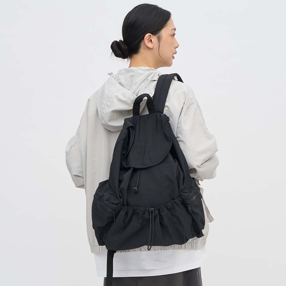 尼龍皺褶抽繩後背包