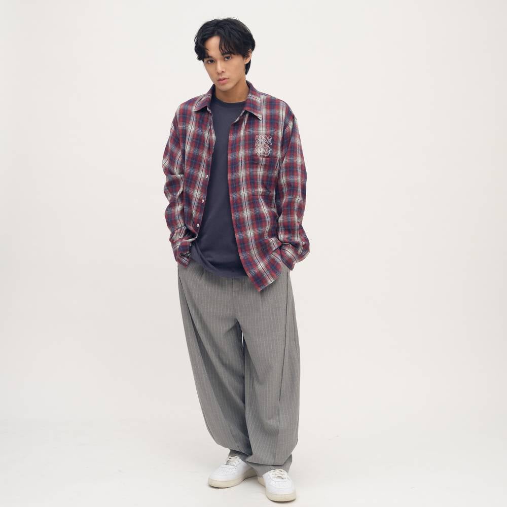 臘腸狗狗滑板格紋襯衫