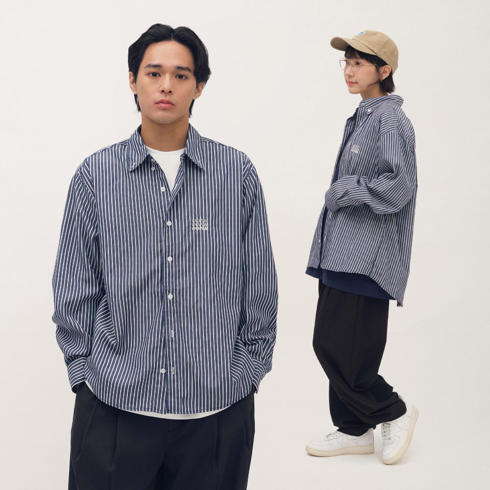 日常條紋長袖襯衫