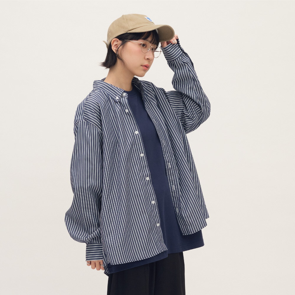 日常條紋長袖襯衫