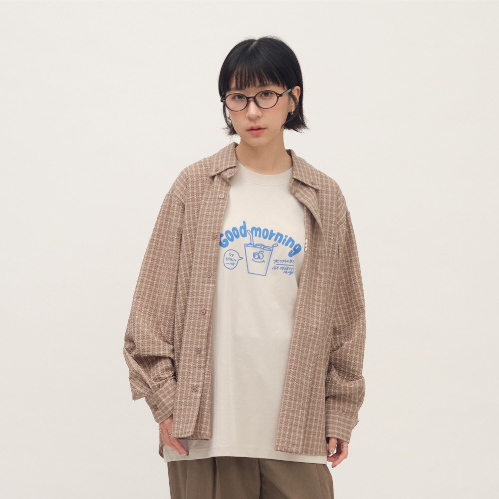 日常格紋長袖襯衫