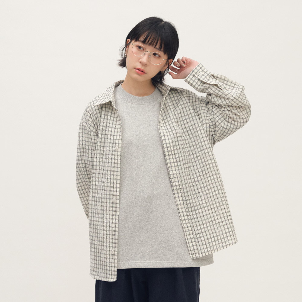 日常格紋長袖襯衫