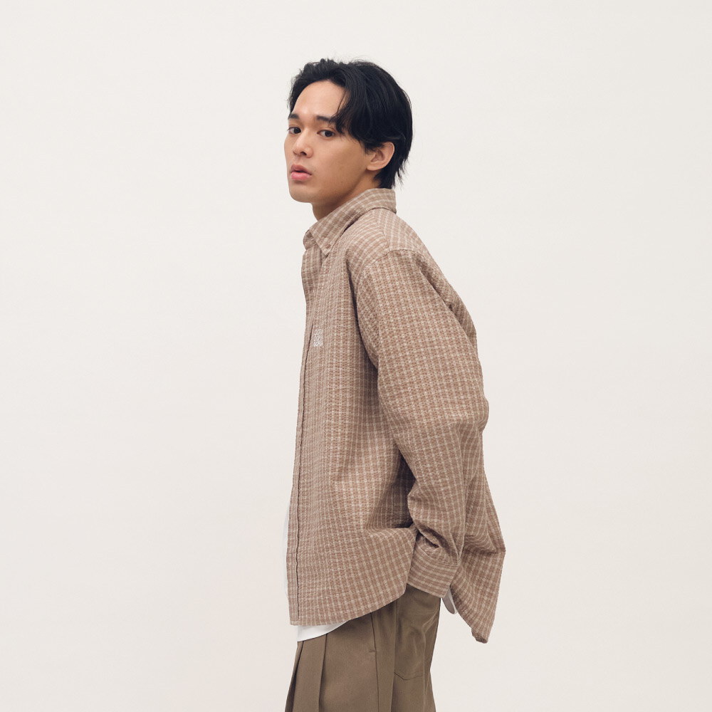 日常格紋長袖襯衫