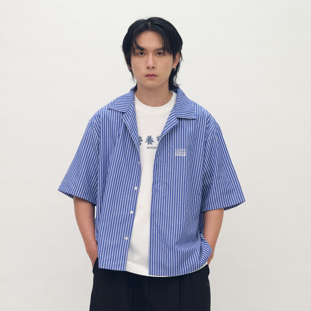 日常條紋短袖襯衫