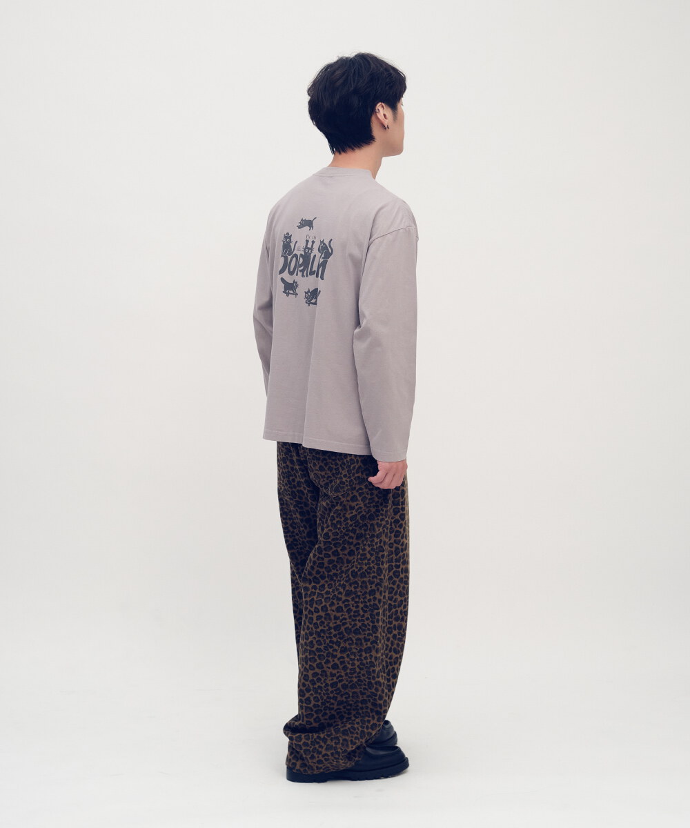 棉質豹紋闊腿褲