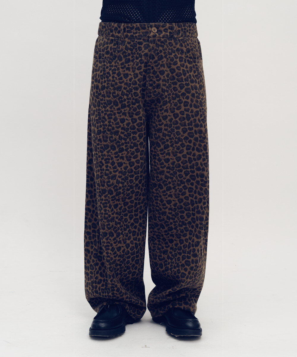 棉質豹紋闊腿褲