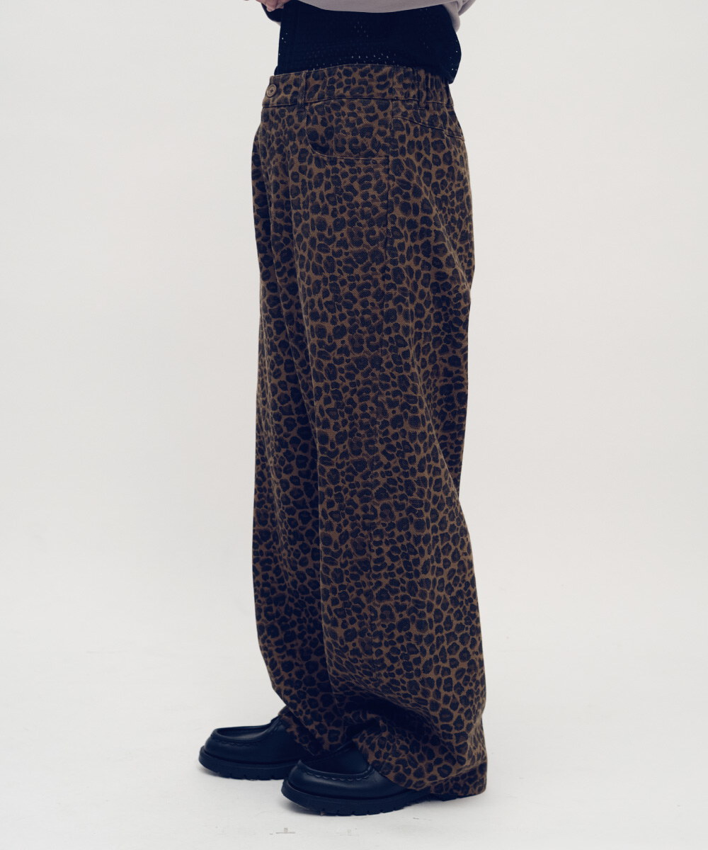 棉質豹紋闊腿褲