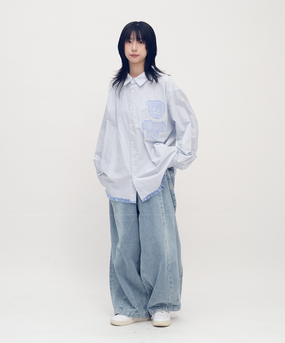 日常刷色牛仔燈籠褲