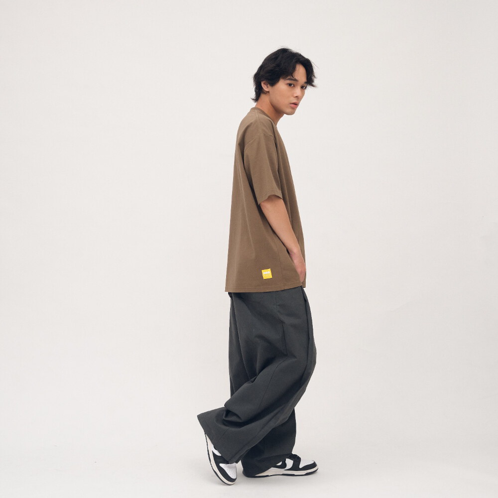 斜紋棉立體雙褶寬褲