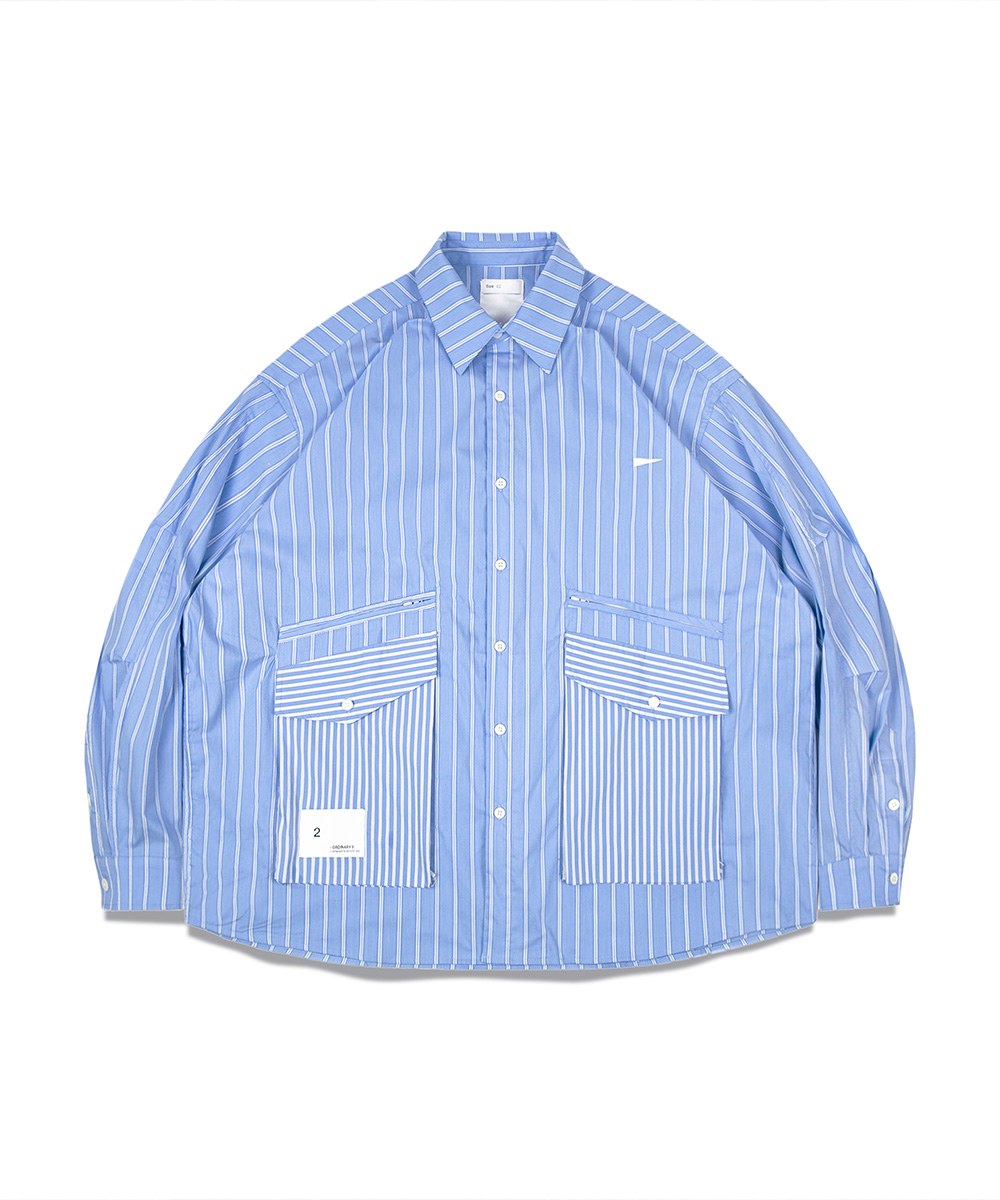 ORDINARY 口袋直紋拼接襯衫