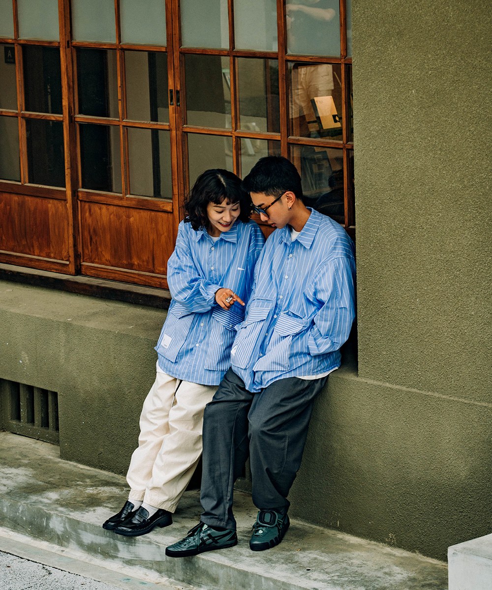 ORDINARY 口袋直紋拼接襯衫