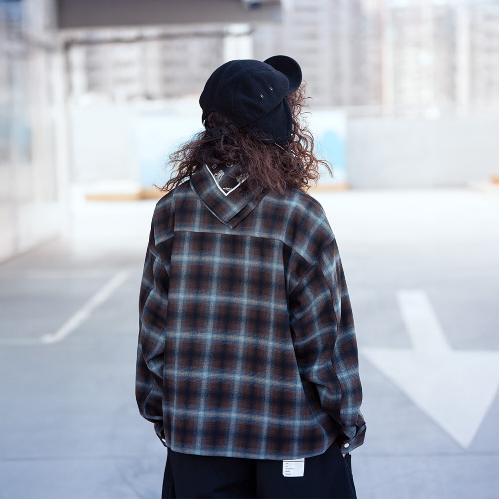 可拆頭巾格紋短版襯衫2.0