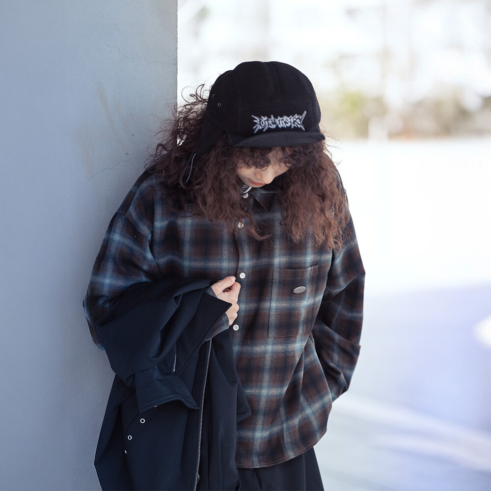 可拆頭巾格紋短版襯衫2.0