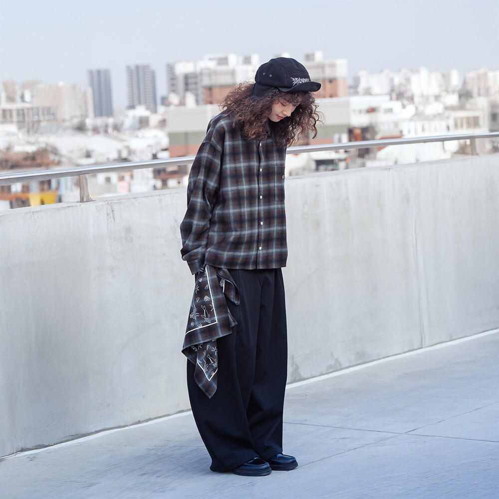 可拆頭巾格紋短版襯衫2.0