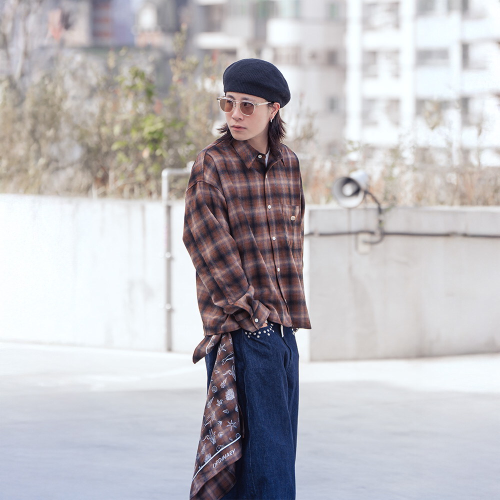 可拆頭巾格紋短版襯衫2.0