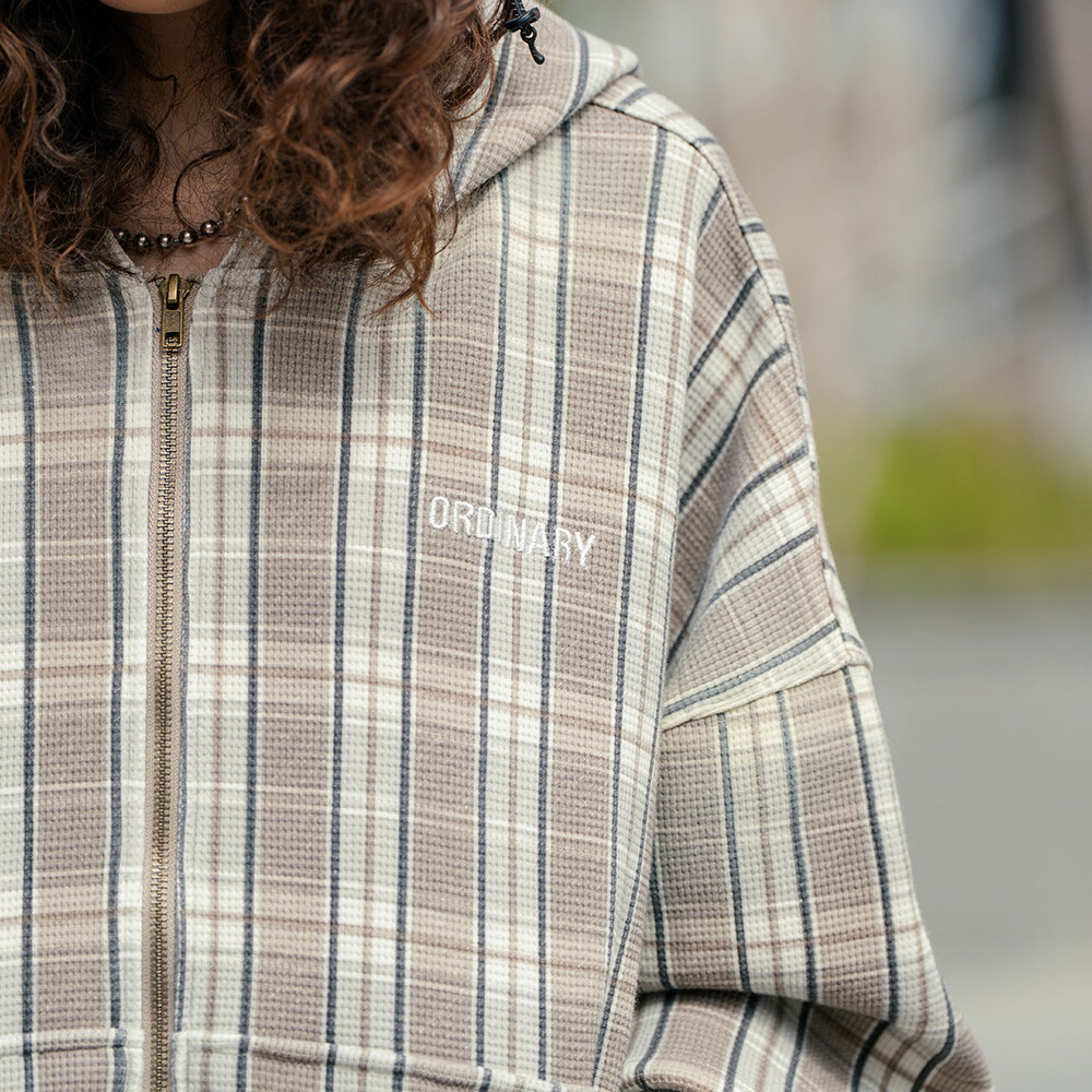 格紋水洗華夫格帽拉