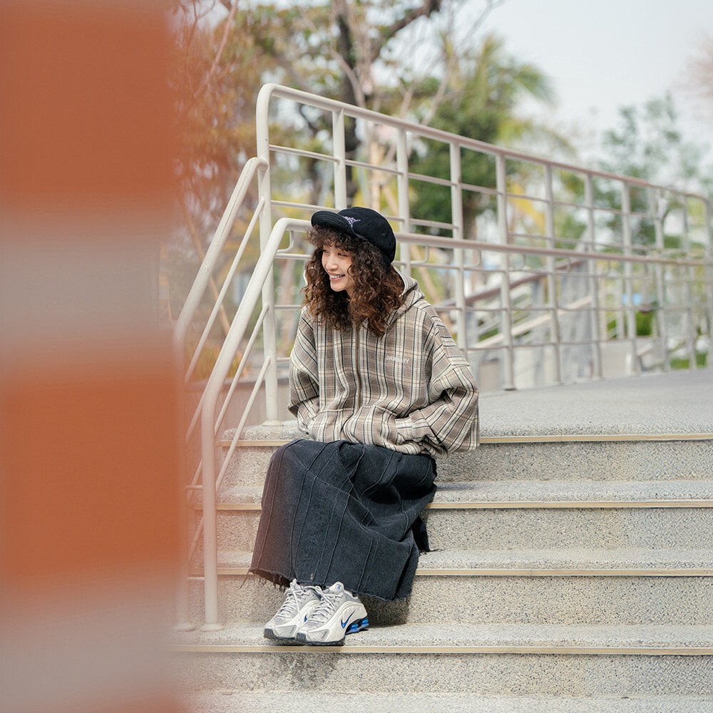 格紋水洗華夫格帽拉