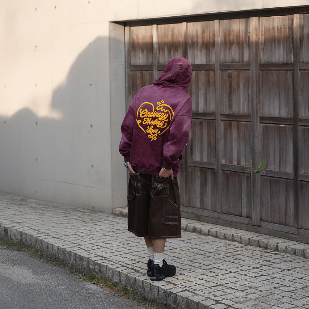 水洗鏈目繡愛心海浪帽拉